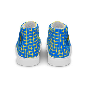 Peace for Ukraine- Blue and Yellow Geometric Patterned-Women’s high top canvas shoes