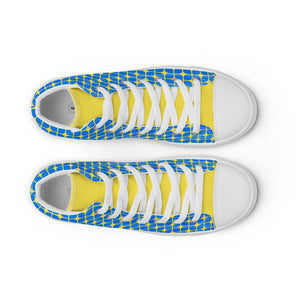 Peace for Ukraine- Blue and Yellow Geometric Patterned-Women’s high top canvas shoes