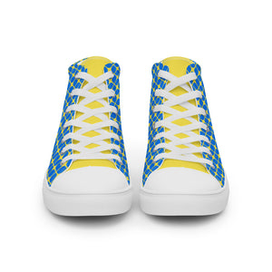 Peace for Ukraine- Blue and Yellow Geometric Patterned-Women’s high top canvas shoes