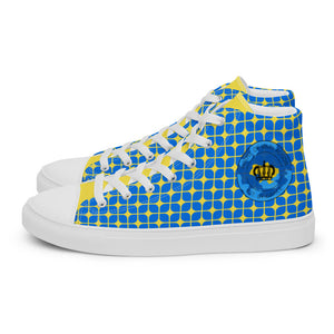 Peace for Ukraine- Blue and Yellow Geometric Patterned-Women’s high top canvas shoes