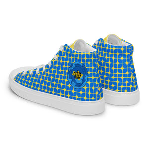 Peace for Ukraine- Blue and Yellow Geometric Patterned-Women’s high top canvas shoes