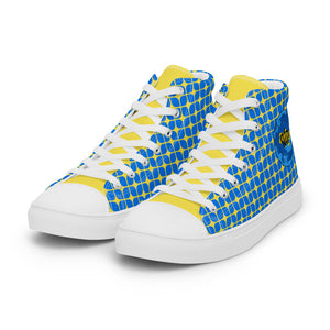 Peace for Ukraine- Blue and Yellow Geometric Patterned-Women’s high top canvas shoes