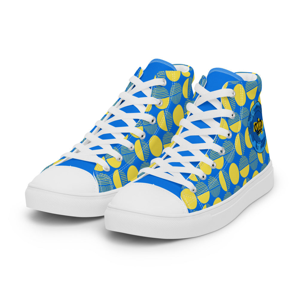 Blue and Yellow circular pattern-Women’s high top canvas shoes