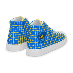 Peace for Ukraine- Blue and Yellow Geometric Patterned-Women’s high top canvas shoes