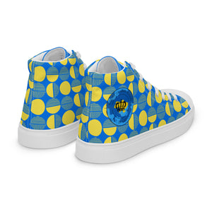 Blue and Yellow circular pattern-Women’s high top canvas shoes