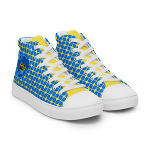 Peace for Ukraine- Blue and Yellow Geometric Patterned-Women’s high top canvas shoes